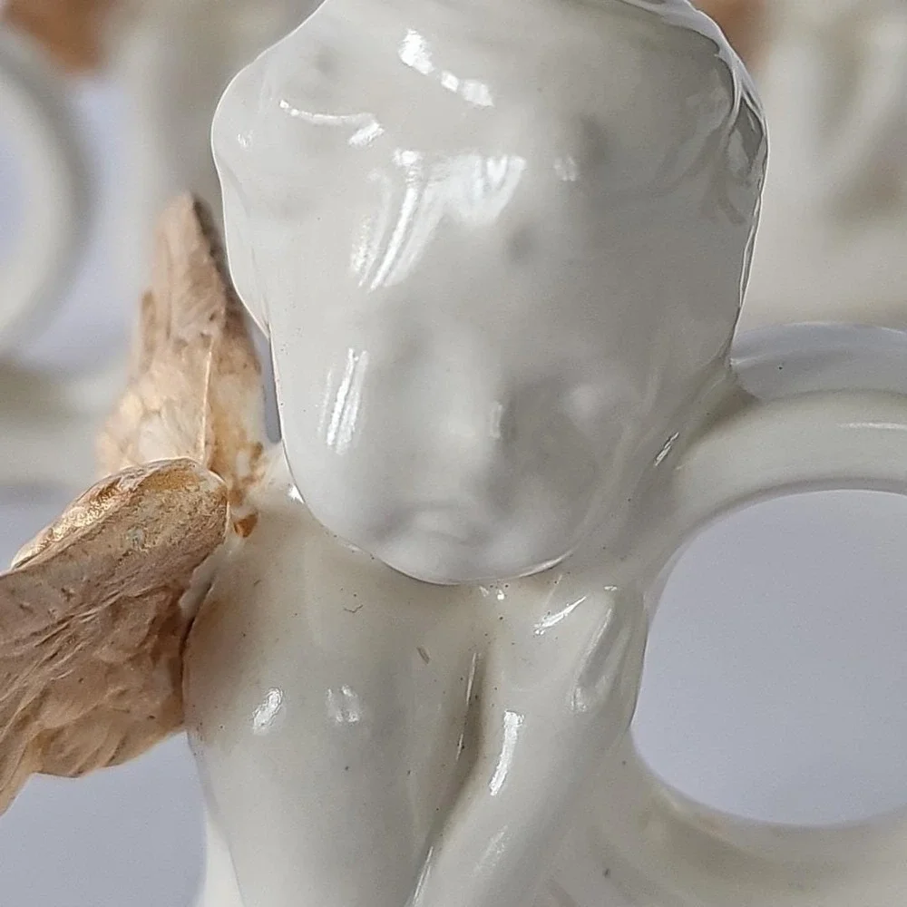 Vtg Victorian Cherub Angel Gold Wing Napkin Holder Ring‎ Set 5 Cottagecore 1925